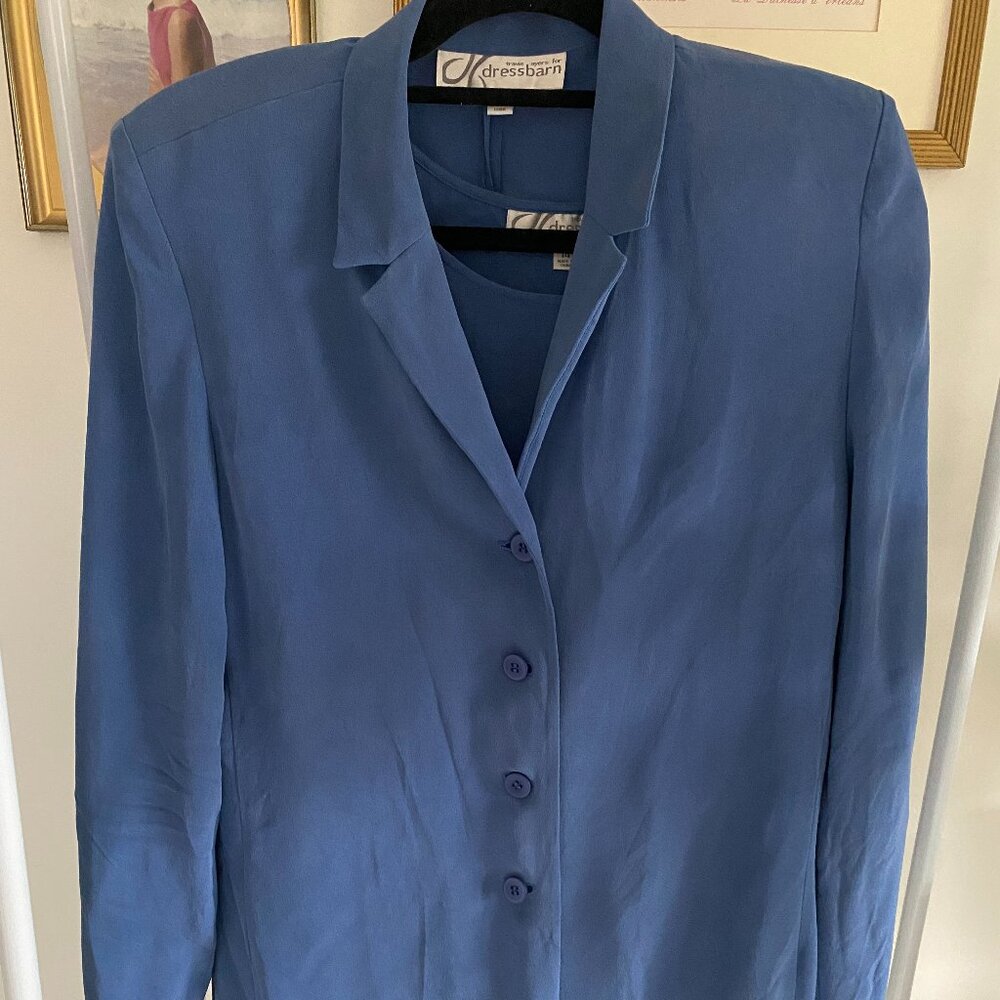 Gorgeous Deep Blue 100% Silk Matching Blazer and Tank